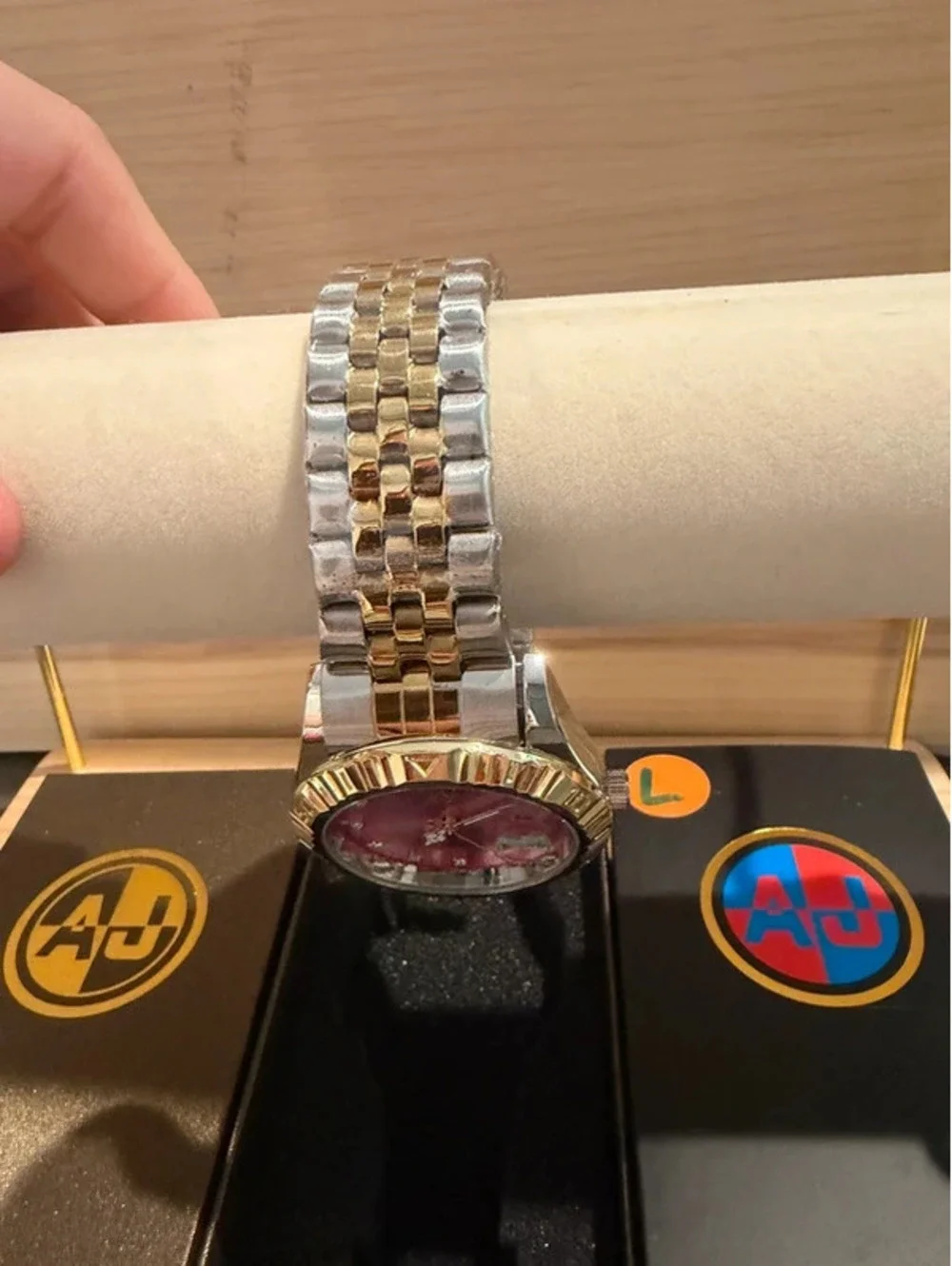 AJ American Jewelry Two Tone Pink Dial Quartz Watch NIB